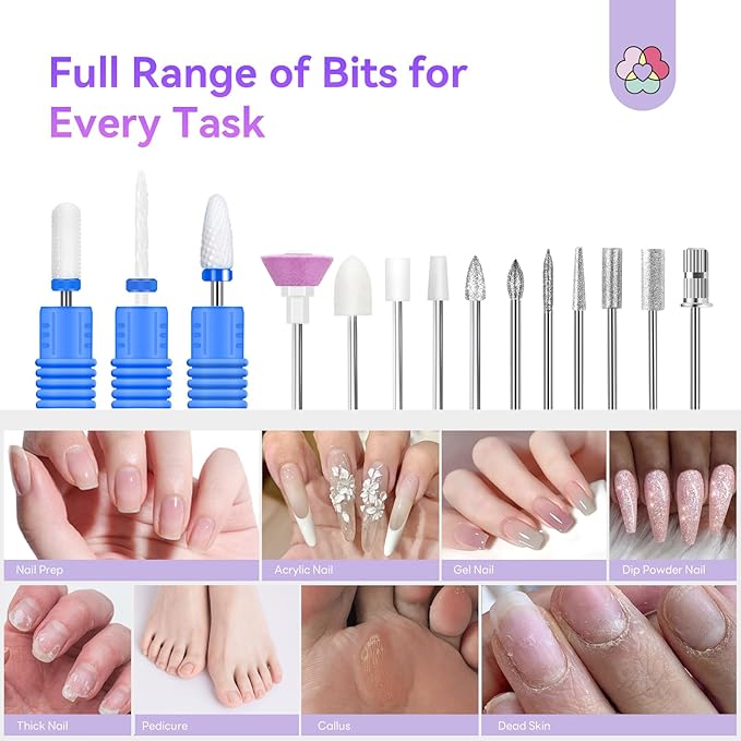 SAVILAND Professional Nail Drill 40000 RPM: Portable Electric Nail Drill Kit File Machine with Ceramic Nail Bits Sanding Bands for Acrylic Nail Gel Polish Manicure Salon Home Use, Glitter