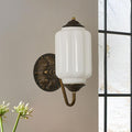 Vintage Milk Glass Wall Sconce - White Dimmable Indoor Wall Lighting with Bulb - Antique Embossed Brass Gold Sconces - Mid Century Vanity Light Fixture for Bathroom Bedroom Living Room Hallway Decor