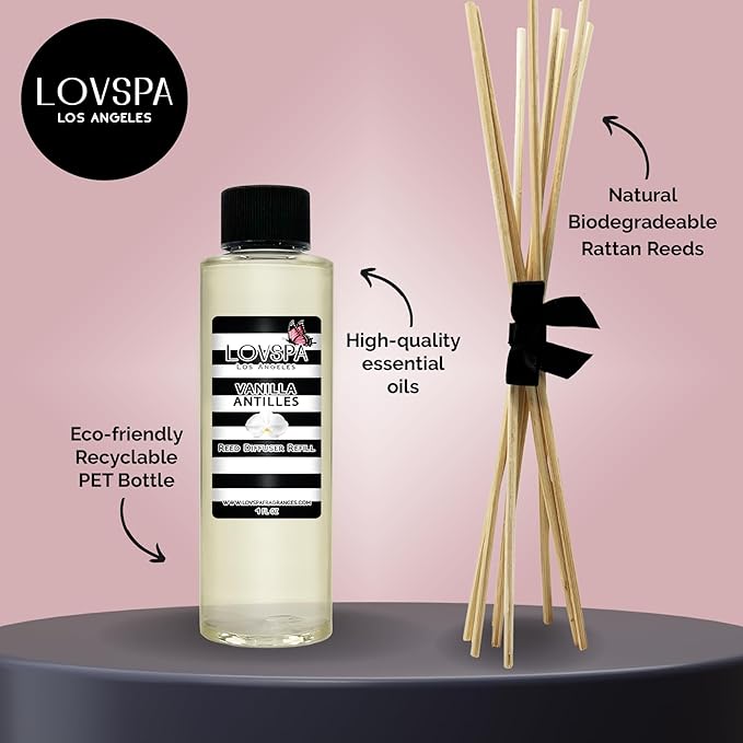 LOVSPA Vanilla Antilles Diffuser Oil - Luxury Essential Oils for Diffuser Refill & Air Freshener Room Spray - Long-Lasting & Natural Home Fragrance, Scented Oil for Diffusers, USA Made, 4oz