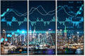 TUMOVO New York City Skyline Background Forex Graph Hologram Canvas Paintings Wall Art for Living Room 3 Piece Artwork Wall Decor Living Room Print on Canvas Framed Ready to Hang (60" Wx40 H)
