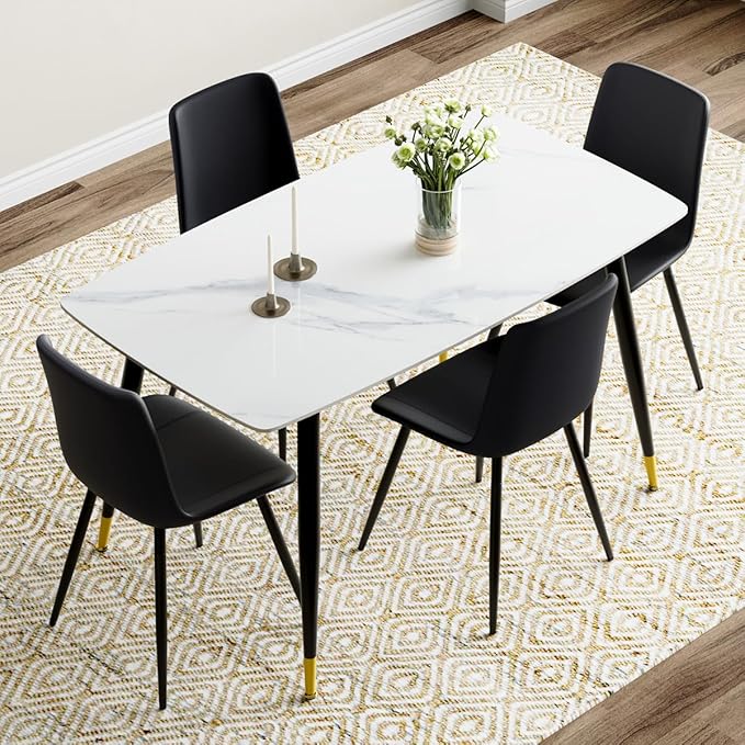 50'' Dining Table Set for 4, Dining Room Sets for 4, Sintered Stone Dining Table Chairs Set of 4, Easy to Assemble，Suitable for Small Spaces