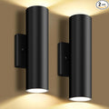 GoBright Outdoor Wall Lights, 12W 3000K Integrated LED Cylinder Up Down Lights, 1200LM Super Bright Waterproof Exterior Wall Sconce, 2-Pack Modern Black Outside Wall Lantern for Porch Patio Garage