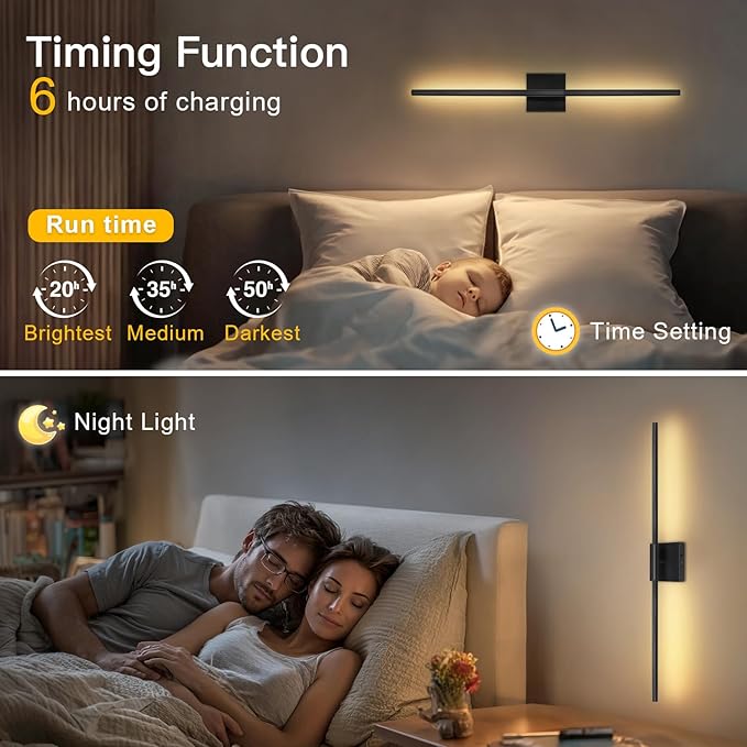 TaoFiaCo Battery Operated Wall Sconces Set of Two, Battery Wall Sconce with Remote Control, Black Modern LED Rechargeable Sconces, Wall Lights for Bedroom, Living Room, 2Pack, 31.5Inch