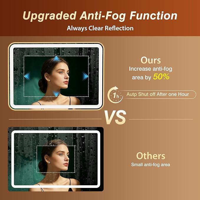 32x55 Inch Gold Framed LED Bathroom Mirror with Lights, Built-in Bluetooth Speaker,Tempered Glass,Dimmable Lighted Bathroom Vanity Mirror with 3 Colors, Backlit + Frontlit, Memory, Anti-Fog
