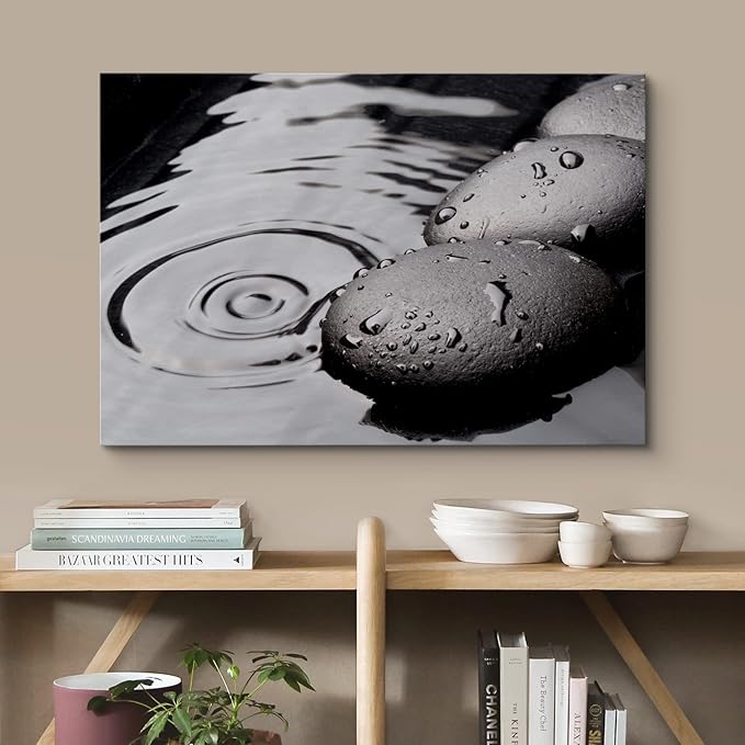 wall26 Canvas Print Wall Art Black Rocks with Ripples in The Water Floral Nature Photography Realism Bohemian Scenic Relax/Calm Cool for Living Room, Bedroom, Office - 12"x18"