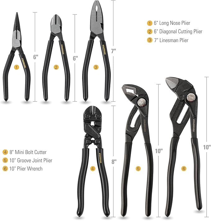 STARWORK TRUE MECHANIC 312-Piece Mechanics Tool Set and Socket Set, Professional【Pliers Wrench 】 SAE/Metric