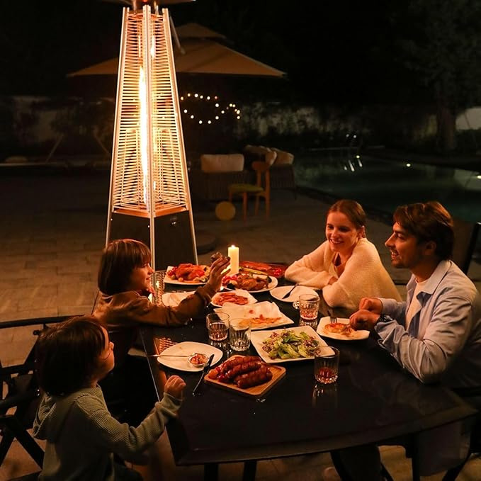 EAST OAK 48,000 BTU Pyramid Patio Heater, Quartz Glass Tube Propane Outdoor Heater with Wheels, Triple Safety Protection, 2025 Upgrade for Home, Backyard & Commercial Spaces, Bronze