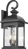 FEMILA 26" Outdoor Wall Light, Large Exterior Wall Lantern with Water Ripple Glass, 3-Light Outdoor Wall Light Fixtures for Entryway, Patio, Garage, Doorway, E12 Base, 4FD54B-L BK