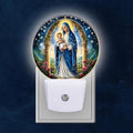 Round LED Night Lights Lamp with Dusk to Dawn Sensor, Mary Holding The Baby Jesus in Arms Night Light Plug Into Wall for Kids Room, Bedroom, Bathroom, Kitchen, Hallway