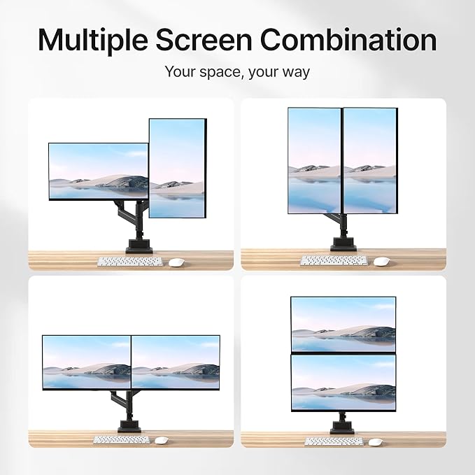 monTEK Dual Monitor Mount Tall Monitor arms for 2 Monitors for 17 to 35 Inch Curved Screen Holds 35 Lbs Adjustable Heavy Duty Monitor Desk Mount Cable Management, VESA 75/100mm, MA1007PBK-D