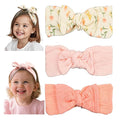 Baby Girl Muslin Cotton Hair Bow Headband, Top Knotted Floral and Solid Headwrap for Newborns, Infants, Toddlers (CJpinkset)