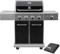 Kenmore 4-Burner BBQ Gas Grill with Searing Side Burner, Propane Grill, 52,000 BTUs, Warming Rack, Electronic Ignition & Cast Iron Cooking Grates, Black/Stainless Steel + Bonus Cover