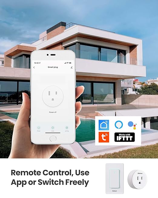 Smart Plug Switch, 2.4G WiFi Outlet Time Switch, Compatible with Alexa, Google Home, Smart Life & IFTTT APP, Voice Control & Timer, Buckle Design & Removable, No Hub Needed, Programmable