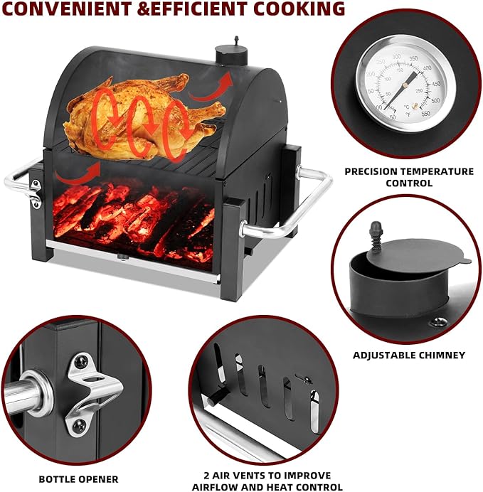 Portable Charcoal Grill, Tabletop Outdoor Barbecue Smoker, Small BBQ Grill for Outdoor Cooking Backyard Camping Picnics Beach by DNKMOR