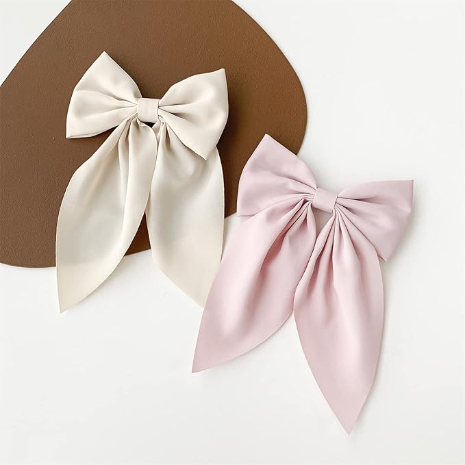 Danyarts 2Pcs Solid Big Ponytail Bow Alligator Hair Clips Duckbill Barrettes Hair Accessories for Baby Girls Toddlers Kids Teens Women