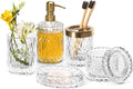 EMPO 6PCS Bathroom Clear Glass Accessories Set (Lotion Soap Dispenser, Soap Dish, Toothbrush Holder, Tumbler, Cotton Swab Jar), Contemporary Modern Decor Crystal Vintage Gift (6pcs Clear)