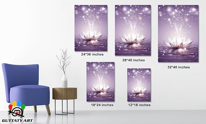 Zen Canvas Wall Art, White Lotus Flower Bloom in Water Picture, Zen Blue Flower Painting, Modern Framed Spiritual Home Artwork for Yoga Spa Meditation Spiritual Room Living Room Office 12x18 inch