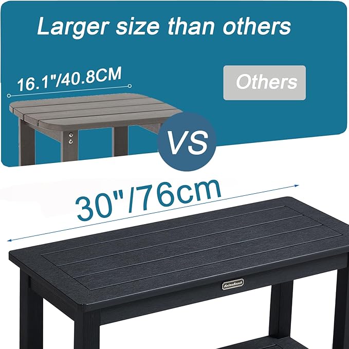 30'' Waterproof Shower Stool, Poly Lumber Shower Bench Seat for Shaving Legs, HDPS Plastic Bath Chair Seat, Non-Slip & No Maintenance, Black, Weight Capacity 700LBS (30 x 13 Inches)