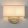 Yosoan Linen Fabric Cloth Boho Gold Brass Wall Sconce Stairwell Fixture Light, 2-Light Indoor Hardwired Dual Vanity Wall Mount Vintage Antique Metal Base Lights Square Fabric Shade for Bedside Hallway
