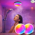 Loscarol Rechargeable Shower Lights with Remote, 15 RGBW Color Changeable Shower Lamp Waterproof, Dimmable ＆Timer Ceiling Light, Wireless LED Mood Lighting for Bathroom, Closet (Black, 2 Pack)