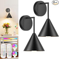 MATAMEYE Rechargeable Wall Sconce Set of 2, Black Wireless Battery Operated Wall Lamp with Remote, Dimmable & Timer, Modern Industrial Indoor Light Fixture, Bulb Included