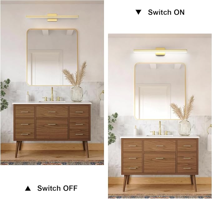 SineRise 32-Inch LED Modern Bathroom Vanity Light Bar, Gold Modern Acrylic Bathroom Wall Lighting Fixtures Over Mirror (Cool White 6000K)
