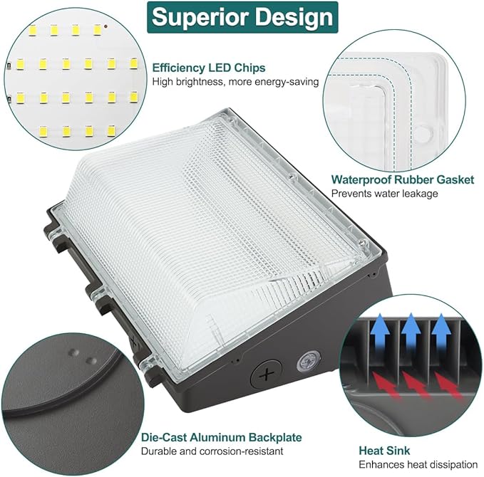 kadision 120W LED Wall Pack Light, 13200lm 5000K Daylight 100-277V, Dusk-to-Dawn Outdoor Lighting Fixture for Parking Lots, Backyards, ETL Listed 4-Pack