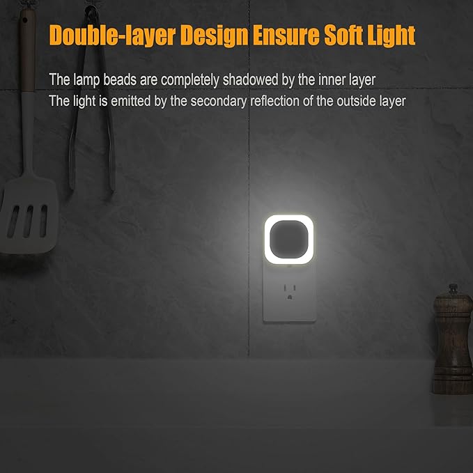 YUNLEX 6 Pack Daylight White Night Light, Gentle Eye-Care with Dimmable Wide-Glow, Indirect Reflection, Auto Dusk to Dawn Sensor, Plug in for Hallway, Kitchen, Garage, Laundry, as Mother Gifts
