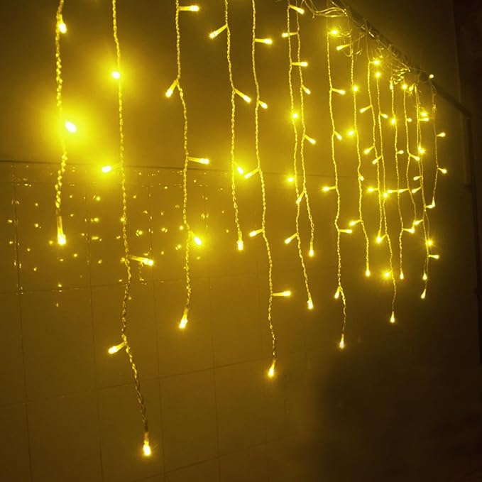 LED Icicle Christmas Lights, 16.4FT 216 LEDs Fairy Extendable Curtain 8 Modes Dangling Twinkle Novelty Hanging String Lights for Ceiling Garden Party Decorations, Warm White 5M