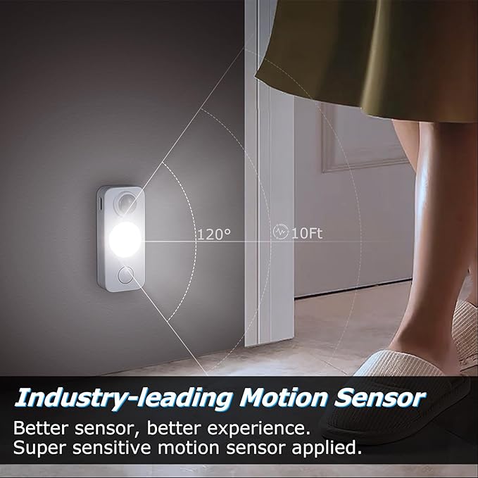 LED Motion Sensor Puck Lights, Rechargeable Cabinet Lights, Stick on Wireless LED Night Light for Closet, Drawer, Shelf, Under Cabinet, Daylight White 8Pack, USB Charging Cord Included