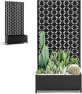 Raised Garden Beds Outdoor with Privacy Screen, Metal Standing Planter Box with Trellis & Wheels, Garden Boxes with Drainage Holes for Climbing Plants, Flowers, Vines (35"L×16"W×71"H, Black Square)