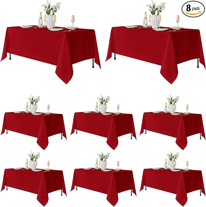 Fitable 8 Pack Rectangle Tablecloths: Stain Resistant Wrinkle Free Table Clothes, Washable Reusable Polyester Table Covers for Wedding Christmas Party Birthday Banquet Reception(Red, 60x102 Inch)