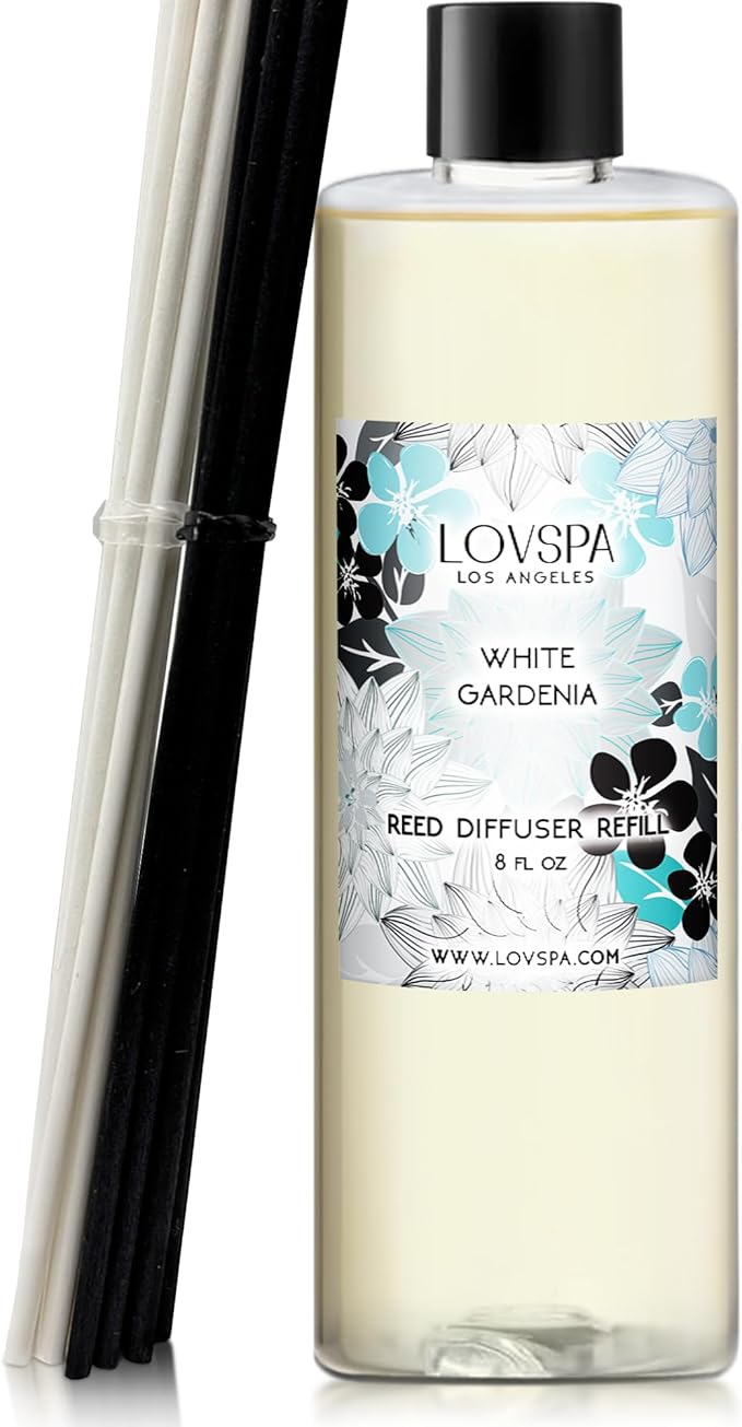 LOVSPA White Gardenia Diffuser Oil - Essential Oils for Diffuser Refill & Air Freshener Room Spray - Long-Lasting & Natural Home Fragrance, Scented Oil for Diffusers, USA Made, 8 oz