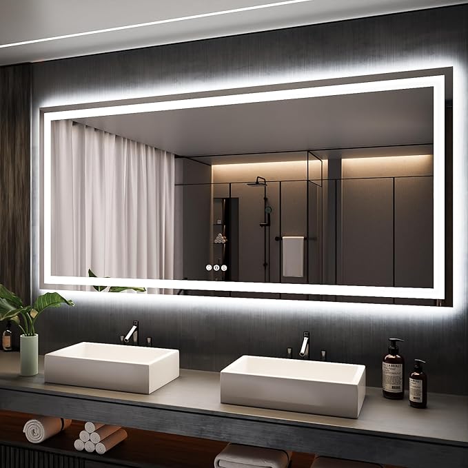 ISKM 77'' x 36'' LED Mirror for Bathroom Lighted Vanity Mirror for Wall Front Lights + Backlit LED Bathroom Mirror Anti-Fog Tempered Glass ETL Listed