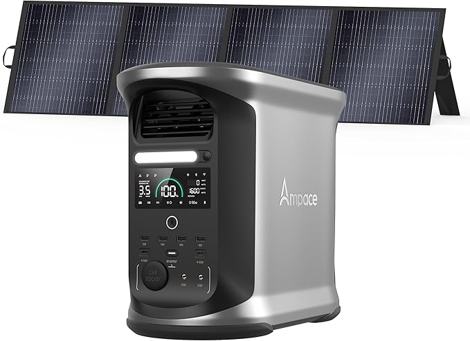 AMPACE Andes 1500 Power Station 2400W(Surge 3600W) Solar Generator with 200W Solar Panel, 1462Wh Solar Power Station, 1800W A-Boost Fast Charging, APP Control, Emergency Power for Home Use