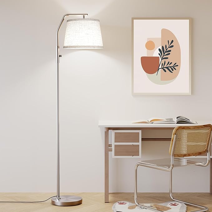 SUNMORY Floor Lamps for Living Room, 9W Bulb Included, Lamp for Bedroom with Adjust Head, Standing Lamp with Rotary Switch, 0-100% Dimmable Floor Lamp for Living Room Bedroom Office Nursery, Nickel.