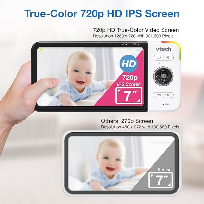 VTech VM919HD (Upgraded) Video Monitor with 7'' 720p Screen,360 Panoramic Viewing, 110 Wide-Angle View,Night Vision, Up to 1000ft Range, Secured Transmission No WiFi