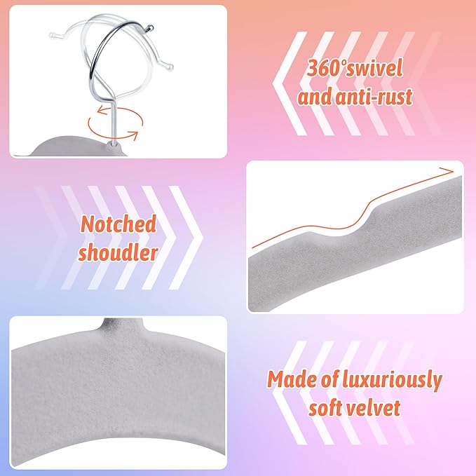 30 Pack Multicolor Velvet Shirt Hangers – Non-Slip Slim Flocked Hangers with Notches, Space-Saving Felt Closet Organiser for Shirts, Dresses, Suits