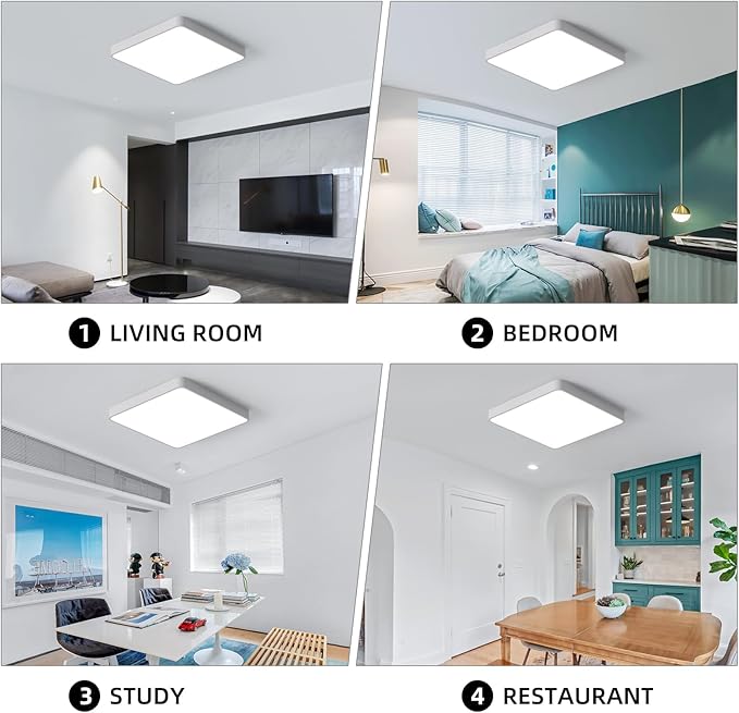 Ganeed 19.6 inch LED Ceiling Lights, 39W Square Flush Mount Day Light 6500K LED Ceiling Lamp, Energy Saving Light Fixture for Office Bedroom Kitchen Hallway Hotel, White