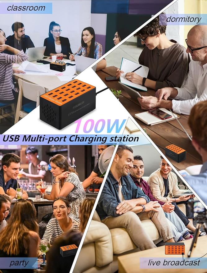 Charging Station, 100W20Port USB Charging Station, Multiple USB Charger Station, Charging Station for Multiple Devices, Multi USB Charging Station