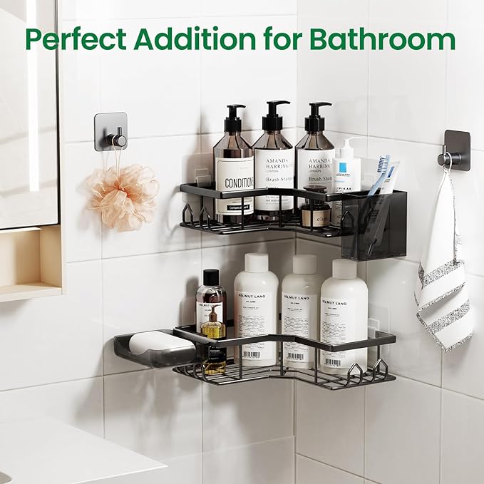 Adhesive Shower Caddy, 6 Pack Corner Bath Organizer, Rustproof Stainless Steel Shower Shelves with Large Capacity, No Drilling Shelves for Bathroom Storage, Home, Kitchen Decor