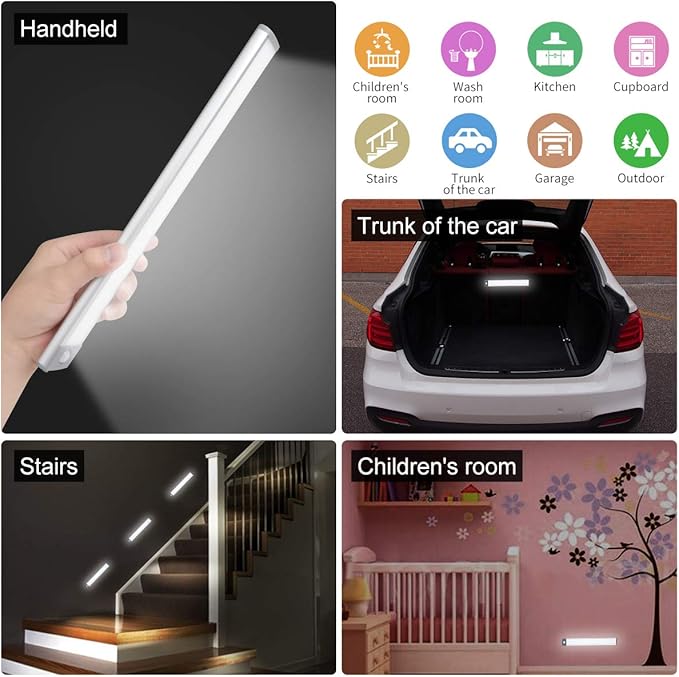 LED Motion Sensor Cabinet Under Counter Closet Lighting, Wireless USB Rechargeable Kitchen Night Lights,30-LED Battery Powered Operated Light,Uniform Light for Wardrobe,Closets,Cabinet,Cupboard