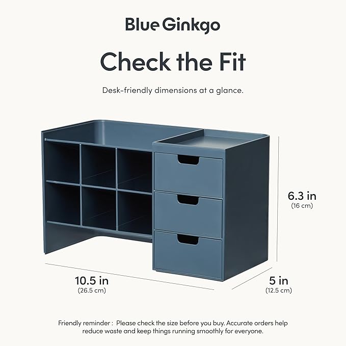 BLUE GINKGO Hive Stack Desk Organizer – Stackable Pen Holder, Stationary Organizer with Drawers - Office Storage, School Supplies, Makeup (Made in Korea, Blue)