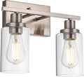 MELUCEE Metal Wall Lights with Clear Glass Shade 2 Heads Bathroom Light Fixtures Brushed Nickel Modern Vanity Lights Sconces for Hallway Bedroom Kitchen (Patent No.: US D963914 S)
