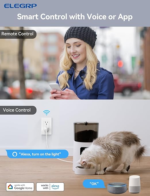 ELEGRP Smart Outlet, Smart in-Wall Outletss Works with Alexa and Google Assistant, 2.4GHz Wi-Fi Smart Receptacle, No Hub Required, UL Listed, White, 2 Pack