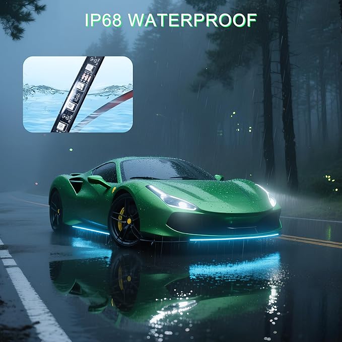 Underglow LED Lights for Cars - 6PCS RGB Neon Light Kit with 360 LEDs, Bluetooth APP Control, 8 Colors/Music Sync, Waterproof PVC Strips for Cars, Trucks, SUVs