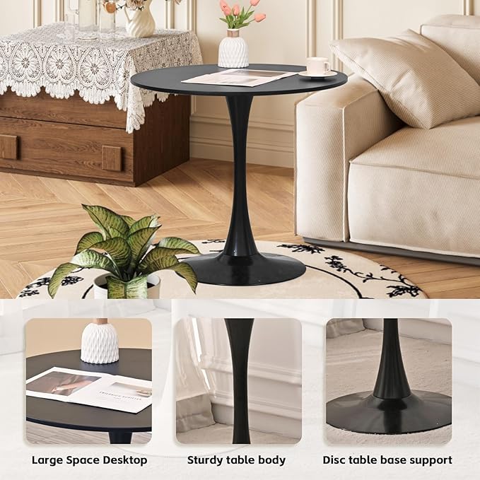 SoarFlash Kitchen Table and Chairs for 2, 31.5" Dining Table Set for 2 with Velvet Upholstered Chairs, 3 Piece Round Kitchen Table Set, Dining Room Table Set for Small Space, Apartment, Grey/Black