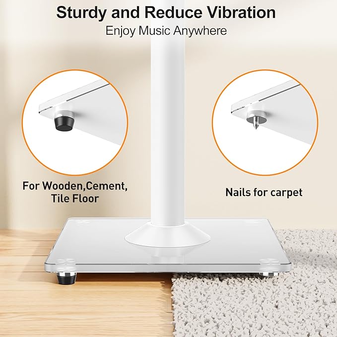 ELIVED Universal Speaker Stands Height Adjustable 28"-37.4", Bookshelf Speaker Stand Pair for Satellite Studio Large Speakers Up to 22 lbs, Surround Sound Speaker Stand with Cable Management, White