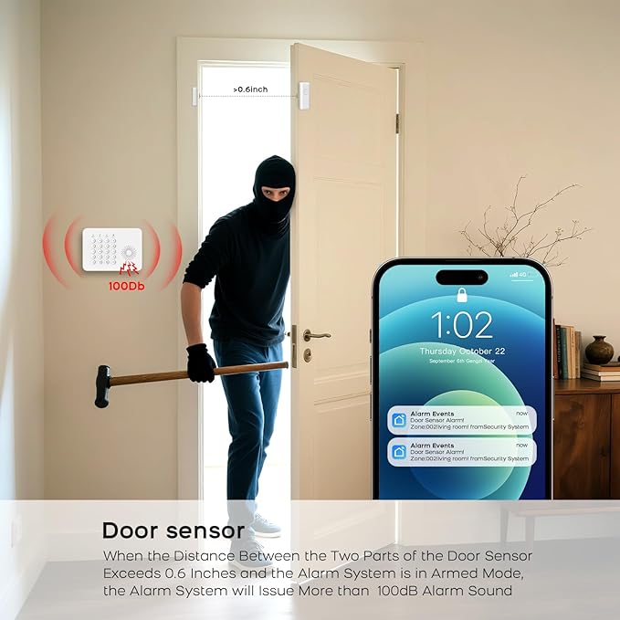 PGST Home Security System,DIY Wireless Home Alarm System for Home Security with Door Motion Sensors,Smart Keypad,Remote,No Subscription Fee (8 Contact Sensor + 2 Motion Sensor + 1 PTZ Camera)