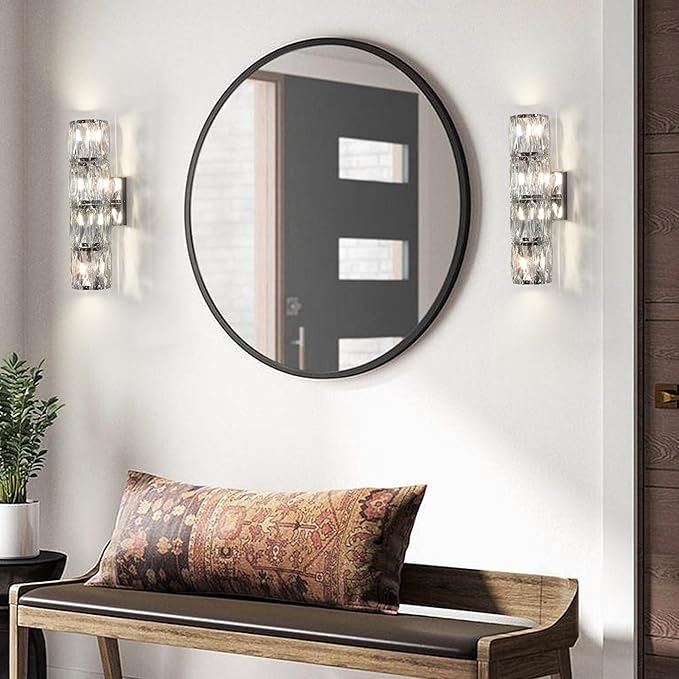 Crystal Wall Sconces Set of Two, Modern Sconces Wall Decor Set of 2 Chrome Bedroom Indoor Wall Sconce Bedside Wall Mounted Lamp for Hallway Bathroom Vanity Light Fixtures